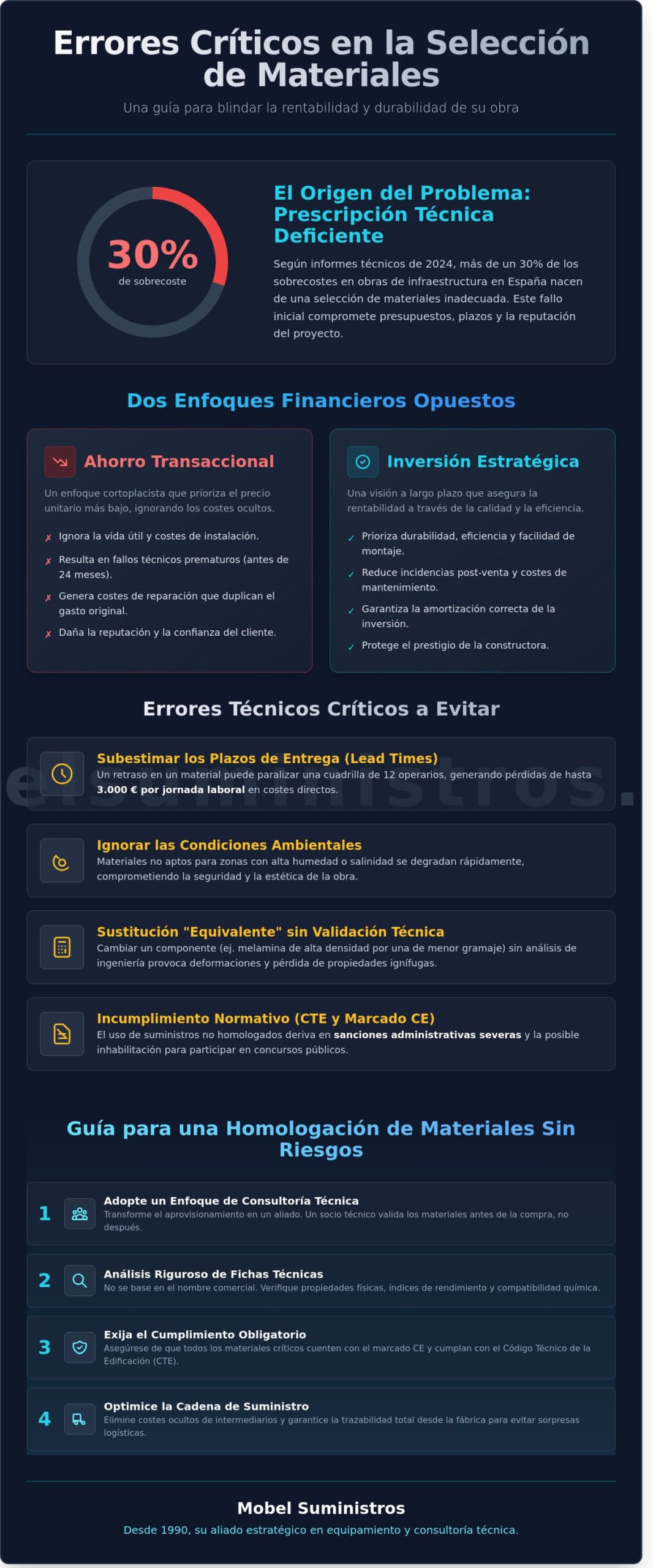 Errores en la selección de materiales de construcción: Guía técnica para evitar sobrecostes en 2026 - Infographic