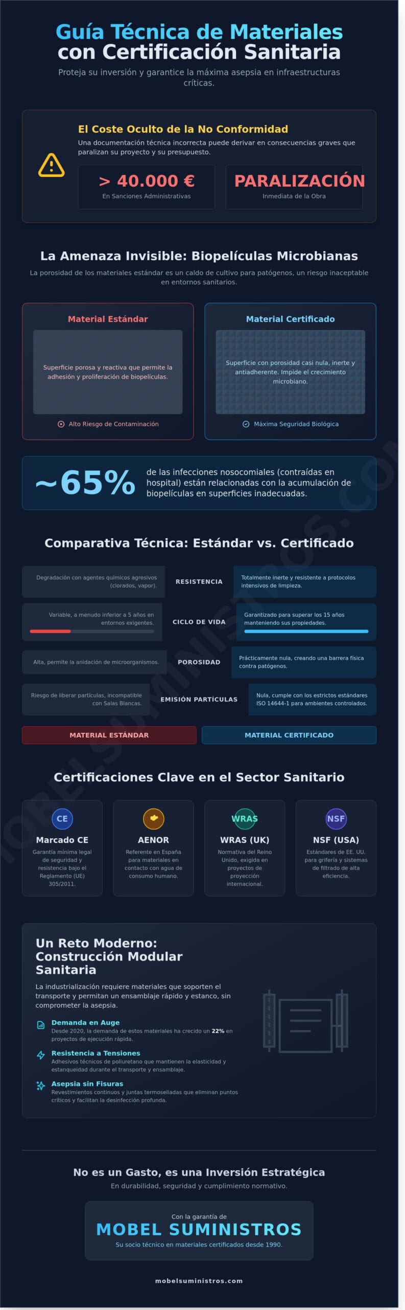 Materiales con certificación sanitaria: Guía técnica para construcción hospitalaria y modular - Infographic
