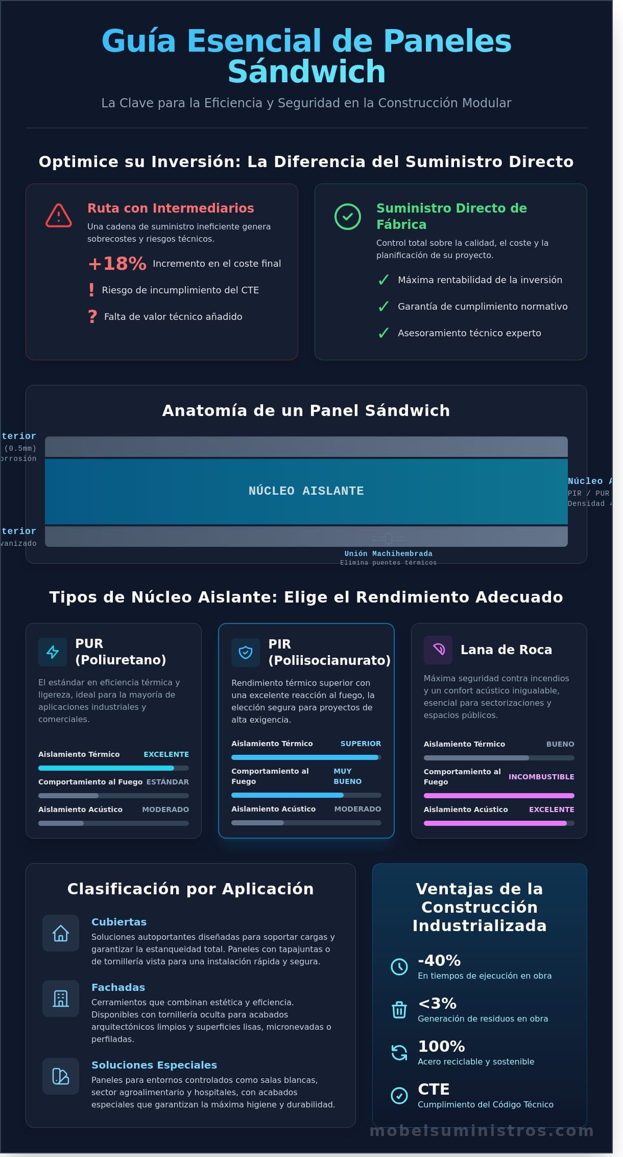 Tipos de panel sándwich: Guía técnica para construcción industrializada y modular - Infographic