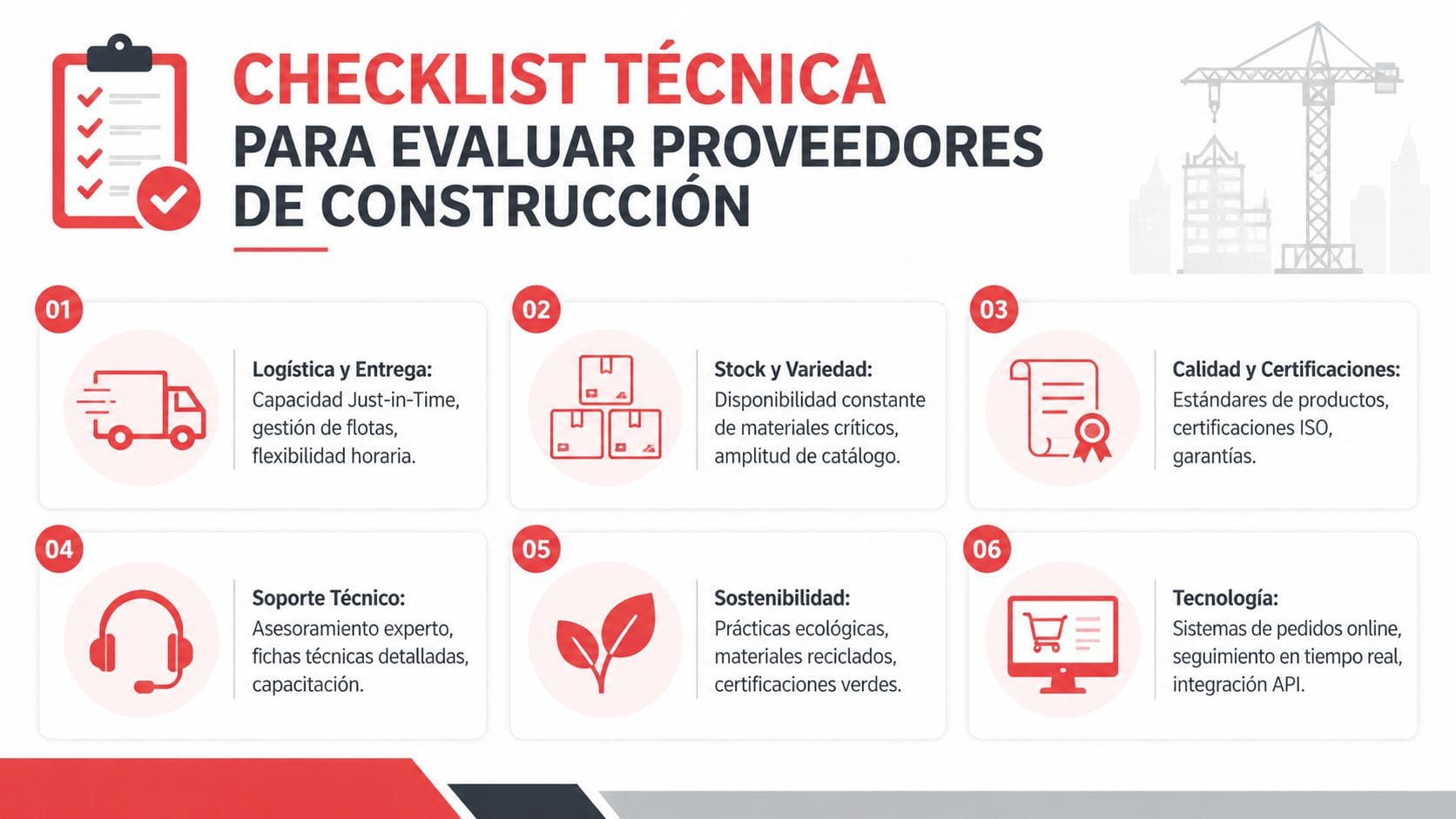 Lista de verificación técnica para evaluar proveedores de materiales de construcción de manera profesional y efectiva.