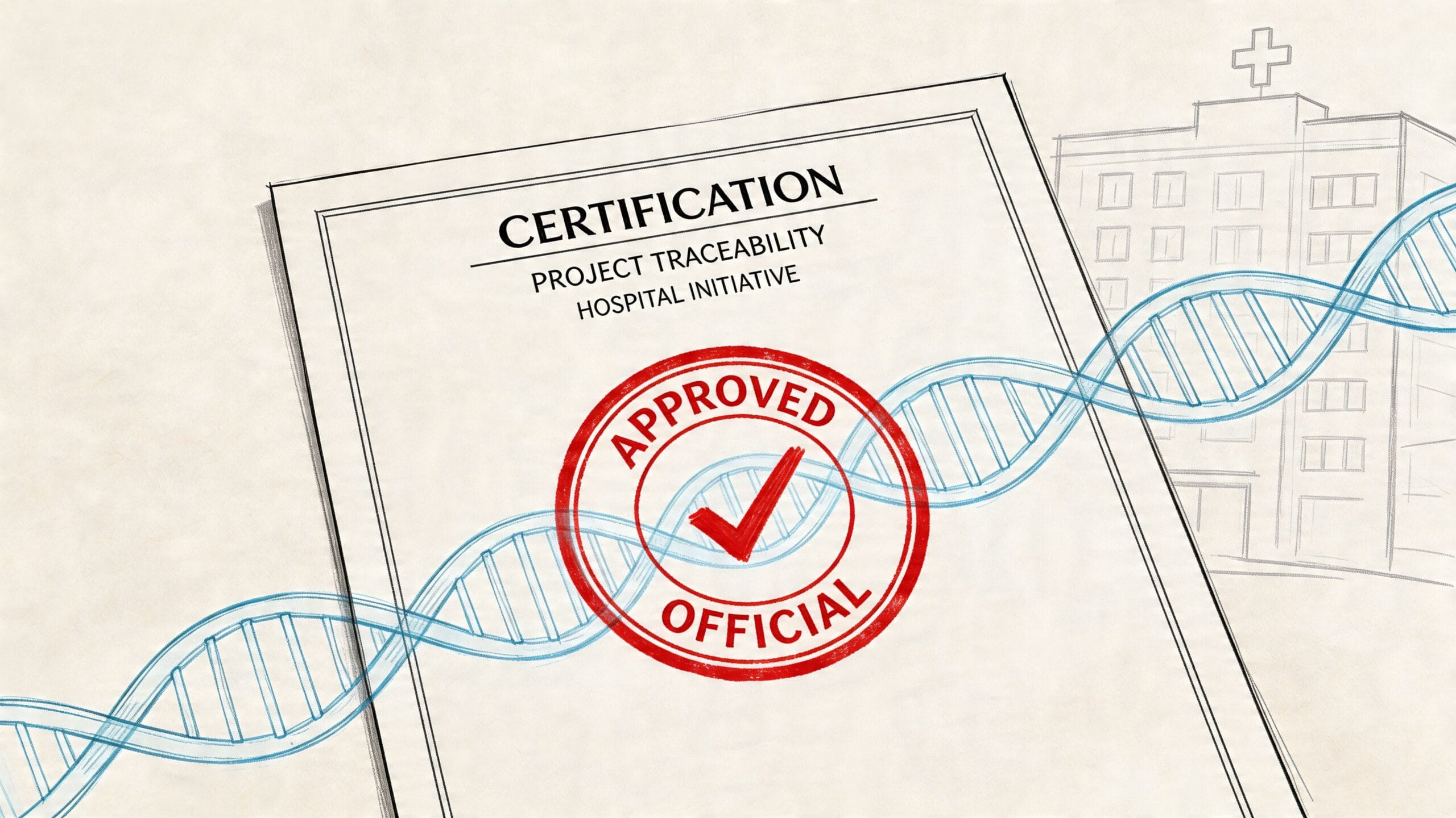 Documento oficial de certificación para la iniciativa hospitalaria de trazabilidad de proyectos con un sello de aprobado