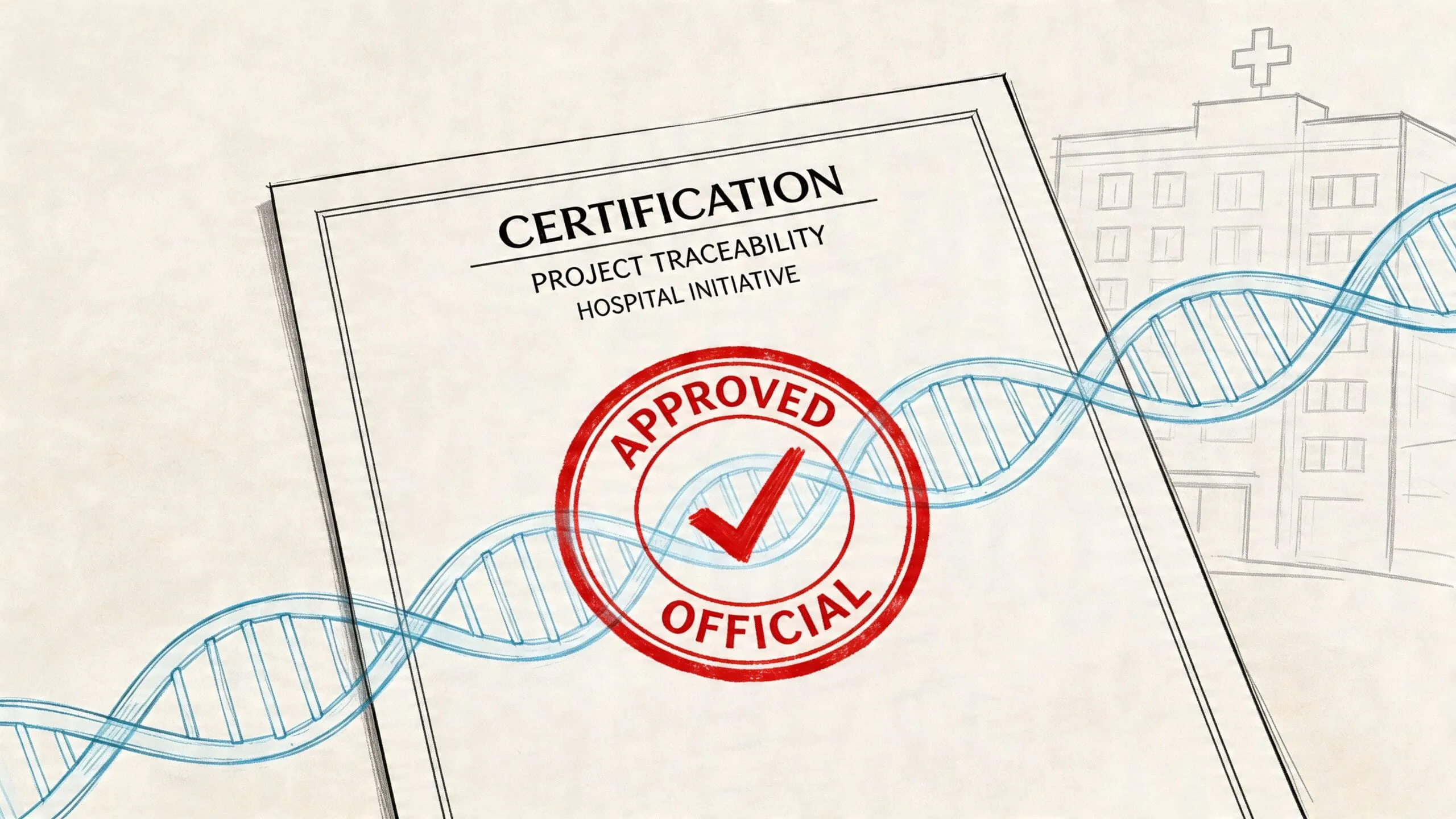 Documento oficial de certificación para la iniciativa hospitalaria de trazabilidad de proyectos con un sello de aprobado