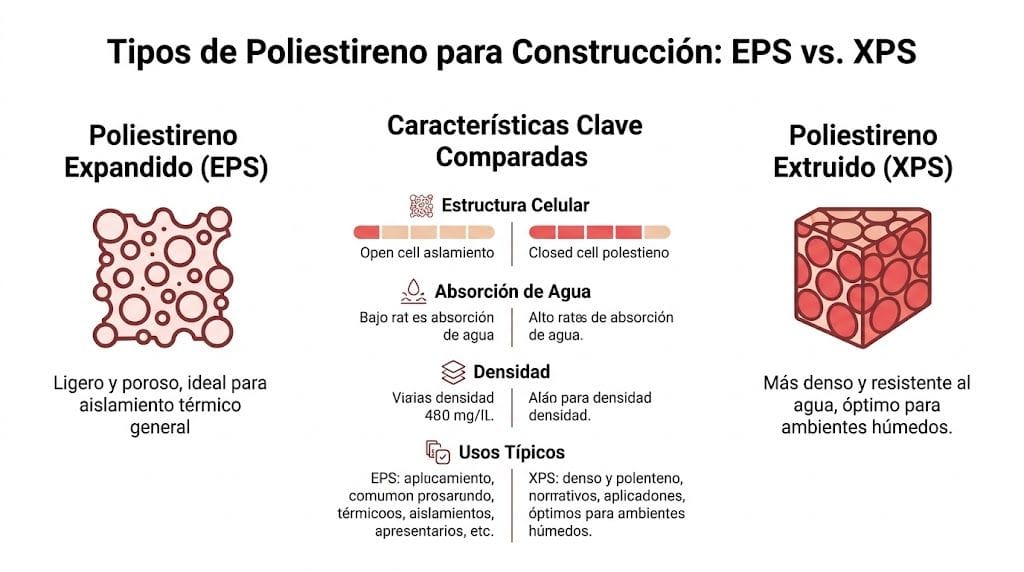 Comparativa técnica entre Poliestireno Expandido (EPS) y Poliestireno Extruido (XPS) para aplicaciones en construcción y aislamiento térmico.