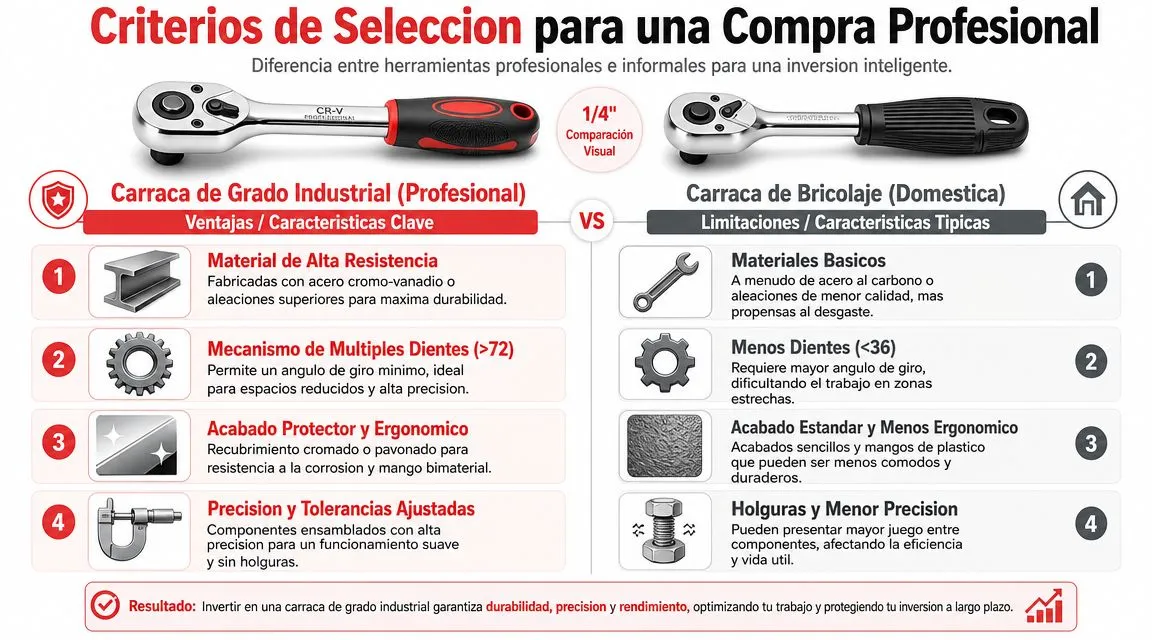 Comparativa técnica entre una carraca de grado industrial y una herramienta de bricolaje doméstica para compras inteligentes.