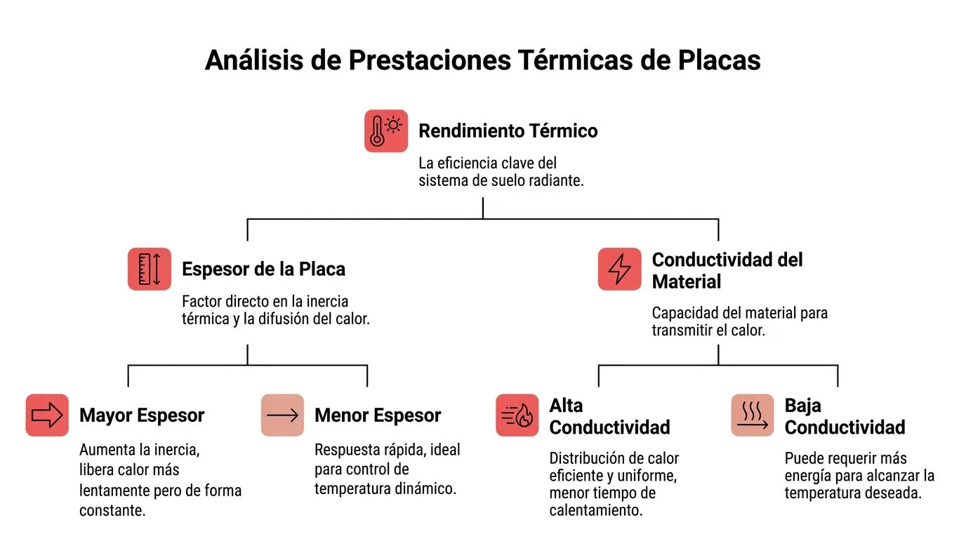 Diagrama de flujo sobre el análisis de prestaciones térmicas en placas para sistemas de suelo radiante.