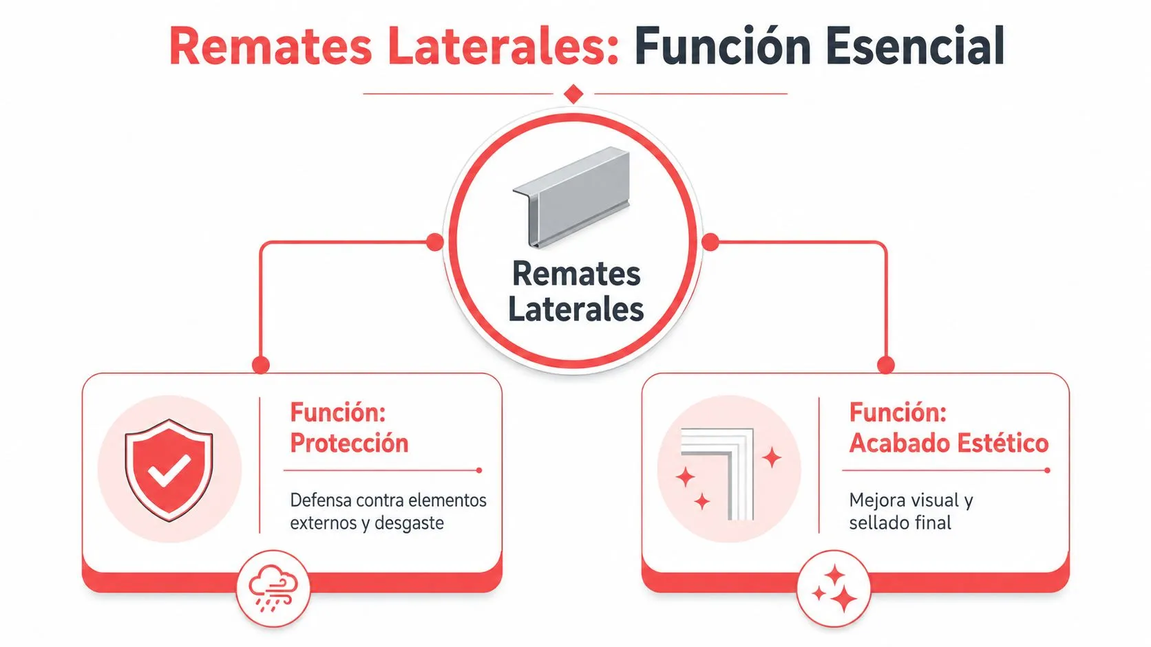 Diagrama explicativo sobre la función esencial de los remates laterales en paneles tipo sándwich para construcción.